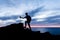 Man hiking silhouette in mountains, ocean and sunset inspiration