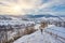 man hiking in snowy highland