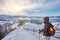 man hiking in snowy highland