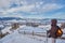 man hiking in snowy highland