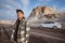 man on his adventure going to beautiful hill in cappadocia by his car