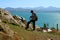 Man with his camera ready for shooting photo on Sevan Peninsula, Lake Sevan, Armenia