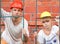 Man and his daughter as a construction workers