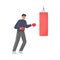 Man Hitting Punching Bag with Boxing Gloves to Calm Down Stressful Emotion, Person Relaxing, Reducing and Managing
