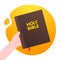 Man Hold Holy Bible in His Hand, Life Foundation Bible in the iSolated orange abstract shape Background.