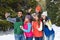 Man Hold Smart Phone Camera Taking Selfie Photo Snow Forest Young People Group Outdoor Winter