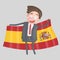 Man holding a big flag of Spain. 3D illustration.