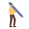 Man holding big pencil. Flat cartoon character concept design for bloggers, journalists, interviewer, writing exercises