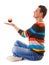 Man holding book and red apple. Healthy mind and body