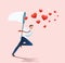 Man holding a butterfly net trying to catch heart icons vector illustration