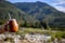 Man holding calabash yerba mate in nature. Travel and adventure concept. Latin American drink yerba mate