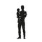 Man holding a child in his arms, fron view. Abstract vector silhouette. Young parent with child