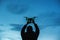 Man holding a drone for aerial photography. Silhouette against t
