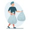 Man holding garbage bags vector isolated illustration