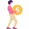 Man holding gold dollar coin vector icon