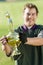 Man Holding Golf Trophy