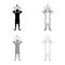 Man holding hand near head with lightning thunderbolt Concept trouble problem people silhouette icon outline set black grey color