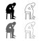 Man holding his head concept problem silhouette Sitting no seat icon set grey black color illustration outline flat style simple