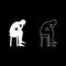 Man holding his head concept problem silhouette Sitting no seat icon set white color illustration flat style simple image