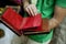 Man Holding a homemade photo album