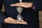 Man holding hourglass, closeup. Time management concept