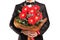 A man holding a large bouquet of flowers
