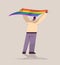 man holding lgbt rainbow flag gay lesbian love parade pride festival transgender love concept full length