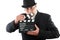 Man holding movie clapboard