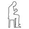 Man holding mug and looking at the contents inside while sitting on stool Concept of calm and home comfort icon black color