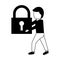 man holding padlock security