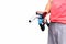 Man holding petrol pump nozzle with drop of fossil fuel isolated