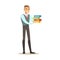 Man Holding Pile Of Folders, Part Of Office Workers Series Of Cartoon Characters In Official Clothing