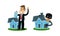 Man Holding Real Estate Insurance Paper Vector Illustration Set
