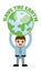 Man Holding Save The Earth Banner with Earth Icon