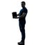 Man holding showing digital tablet silhouette