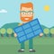 Man holding solar panel.