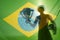 Man Holding Trophy Football Shadow Brazil Flag