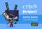 Man Holding Tv Plasma And Modern Electronics Gadgets Cyber Monday Sale Banner