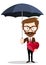 Man holding an umbrella, person protecting the heart.