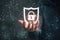 Man holding virtual icon  shield with a lock symbol, concept about security, cybersecurity and protection against dangers