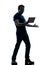 Man holding watching digital tablet silhouette