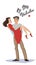 Man holds girl in his arms. Lovers. Valentine`s Day. Cartoon style. Boy and . Date