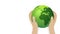 Man holds green world globe in hands earth day concept motion background