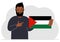 A man holds a Palestinian flag in his hand. Vector