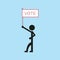 A man holds a poster with the word `vote`. Vector illustration.
