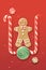 man holiday sweet decoration cookie gingerbread background smile red christmas food shape. Generative AI.