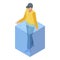 Man home flood disaster icon, isometric style