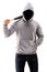 Man in a hoodie holding a baseball bat