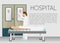 Man in hospital on drip banner vector illustration. Cartoon young person lying in bed with infusor. Medical, healthcare
