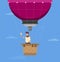 Man in a hot air balloon. Planning summer vacations. Tourism and vacation theme. Flat design vector illustration